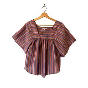 Madewell 100% Cotton Women's S Rainbow Stripe Boho Butterfly Peasant‎ Blouse